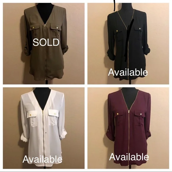 G by Guess Zip Front Dress Shirt with gold accents. Size: M - Picture 1 of 8